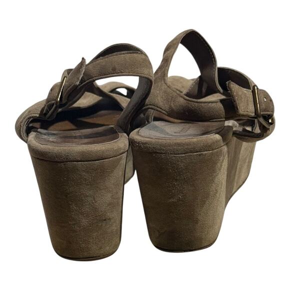 Chocolat Blu Taupe Suede Platform Wedge Sandals Women's Size 7 Slingback Clog - Picture 5 of 8